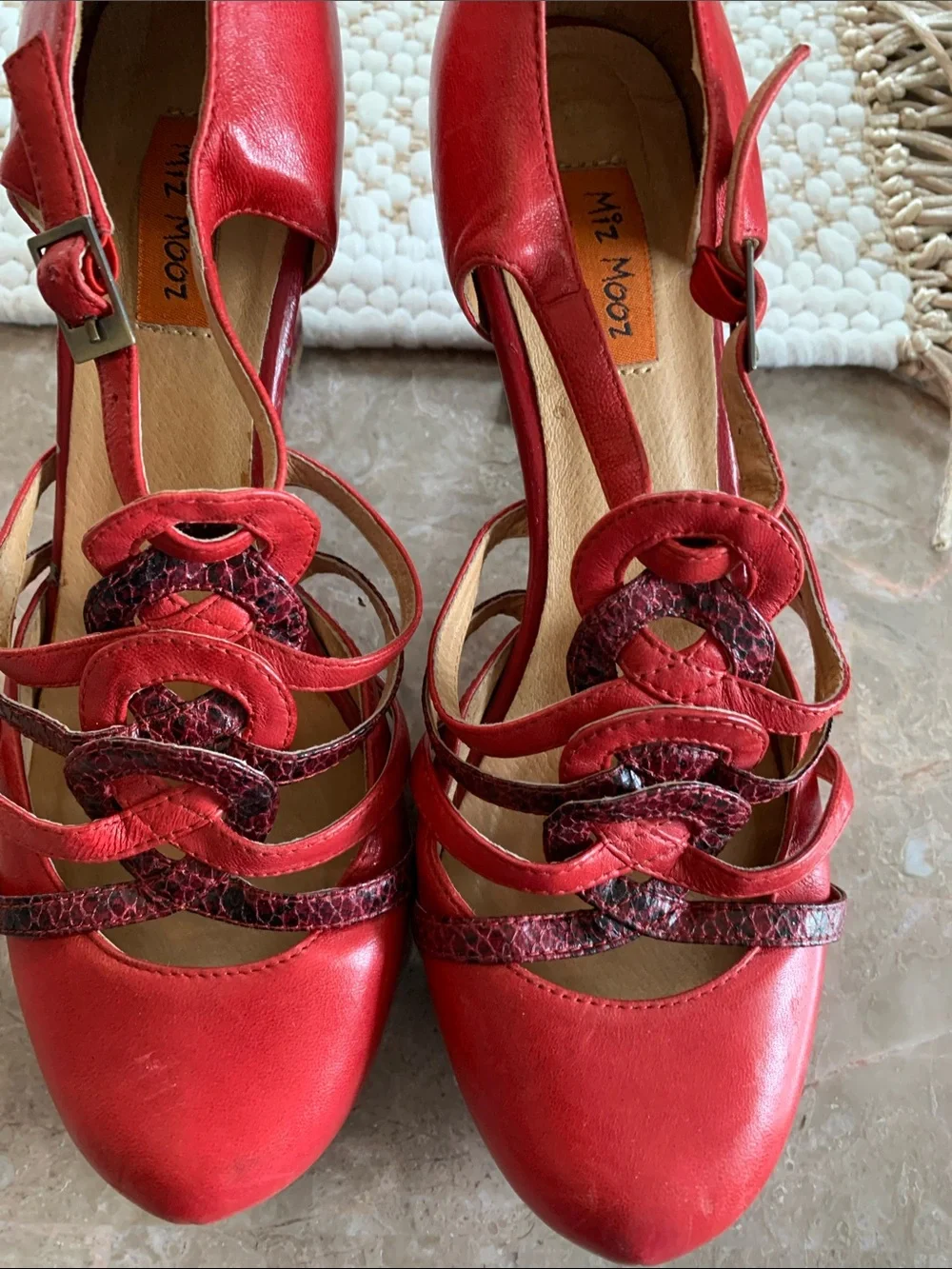 Miz Mooz Red Strappy Maryjane leather Block Heels retro 7.5 store model